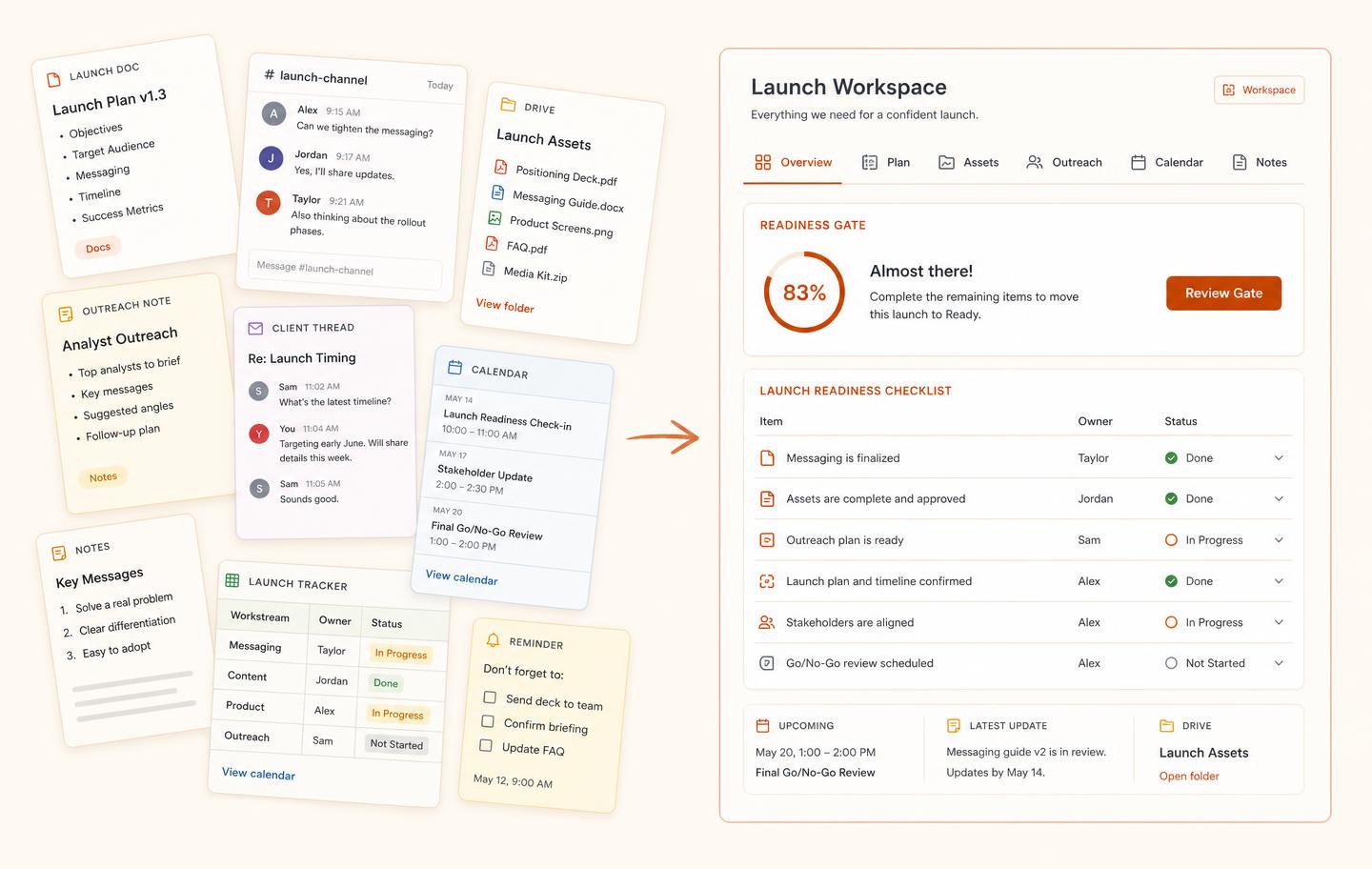Scattered launch work organized into one LaunchBase workspace.